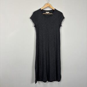 Madewell Relaxed Midi Tee Charcoal Grey T Shirt Dress Size M Short Sleeve Slits